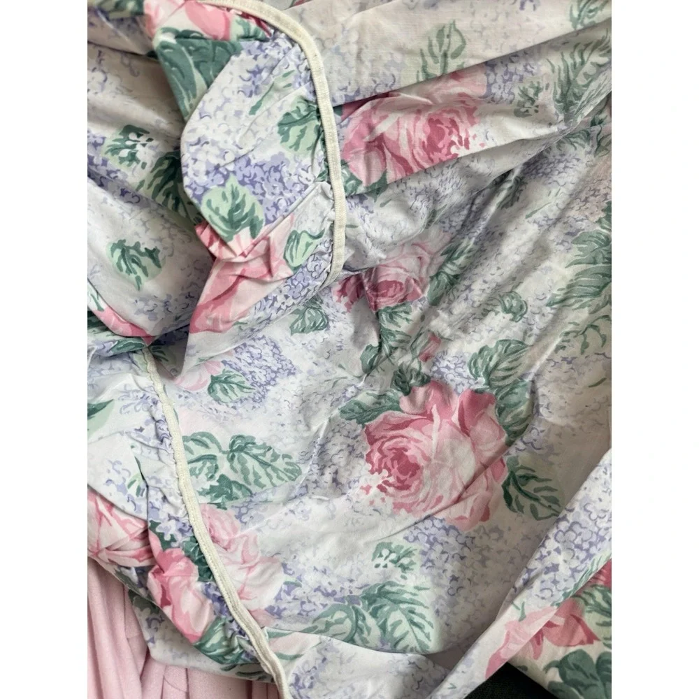 VTG Full Sheet Set Lady Pepperell Roses Lilac Cottagecore Floral Pink romantic